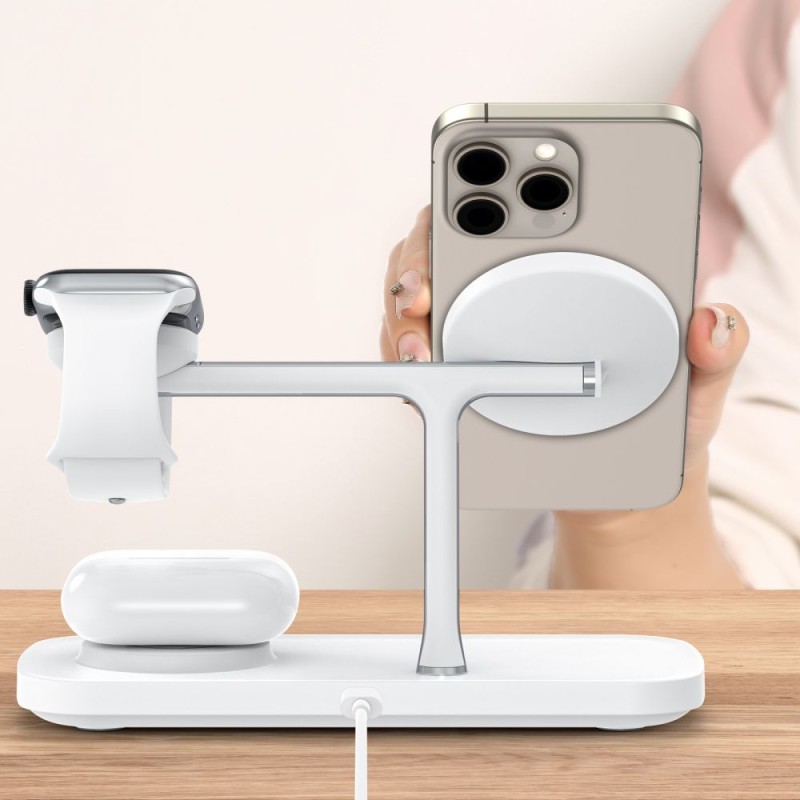 TECH-PROTECT QI15W-A45 3в1 магнитно MagSafe безжично зарядно бяло - TECH-PROTECT QI15W-A45 3в1 магнитно MagSafe безжично зарядно бяло - 5906302375615