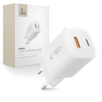 Tech-Protect NCM33 2-портова мрежова зарядна PD 33W / QC3.0 бяла