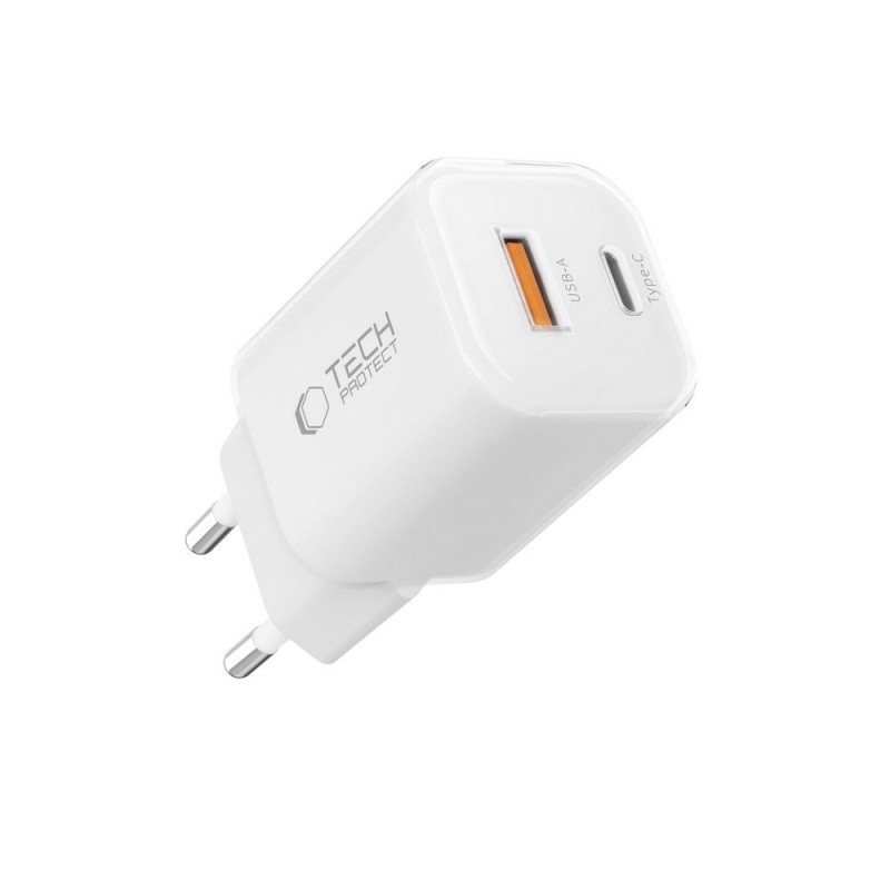Tech-Protect NCM33 2-портова мрежова зарядна PD 33W / QC3.0 бяла - Tech-Protect NCM33 2-портова мрежова зарядна PD 33W / QC3.0 бяла - 5906302375752