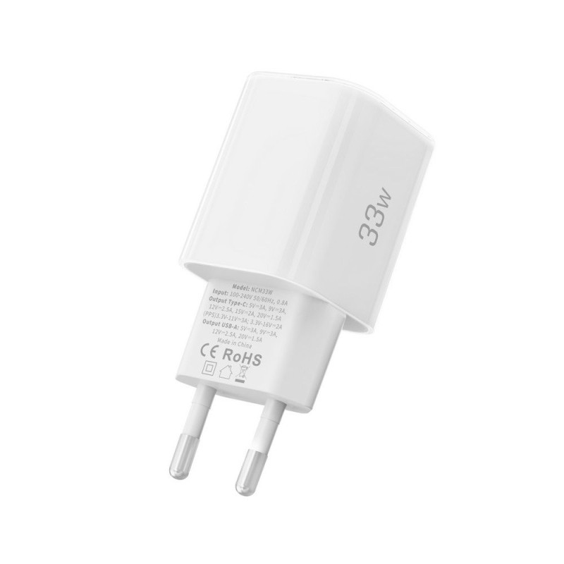 Tech-Protect NCM33 2-портова мрежова зарядна PD 33W / QC3.0 бяла - Tech-Protect NCM33 2-портова мрежова зарядна PD 33W / QC3.0 бяла - 5906302375752