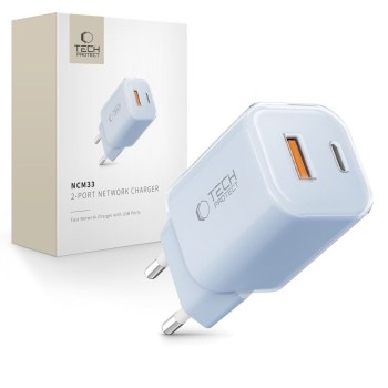 TECH-PROTECT NCM33 2-портов мрежов зарядeн адаптер PD 33W / QC3.0, бебешко син
