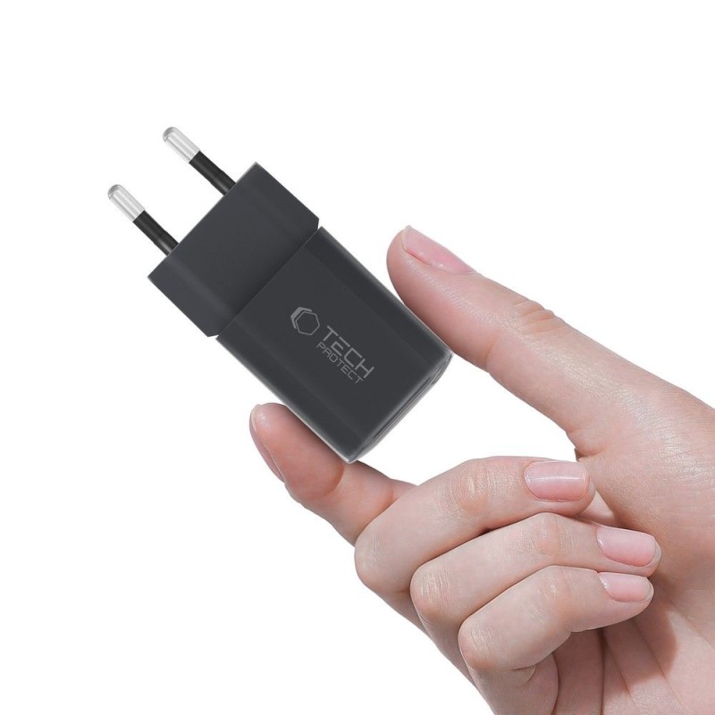 Tech-Protect NCM33 двупортово мрежово зарядно PD 33W / QC3.0 (черно) - Tech-Protect NCM33 двупортово мрежово зарядно PD 33W / QC3.0 (черно) - 5906302375783