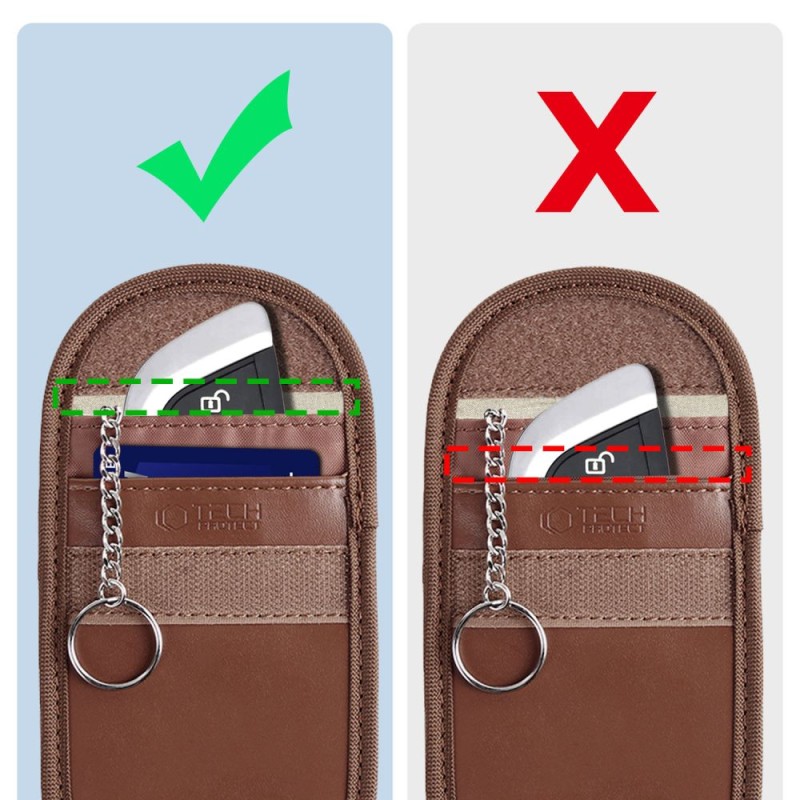 Калъф (клетка) на Фарадей Tech-Protect KLR100 Pouch за безконтактен ключ RFID блокер – еспресо - 5906302376193