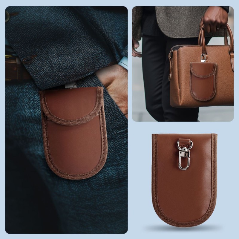 Калъф (клетка) на Фарадей Tech-Protect KLR100 Pouch за безконтактен ключ RFID блокер – еспресо - 5906302376193