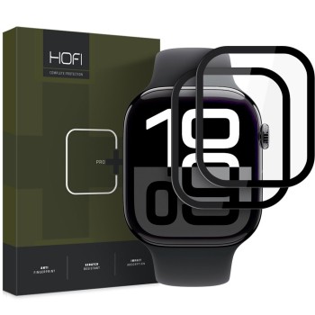 Hofi Hybrid Pro+ хибридно стъкло за Apple Watch 10/11 (46 мм), черно, 2 броя