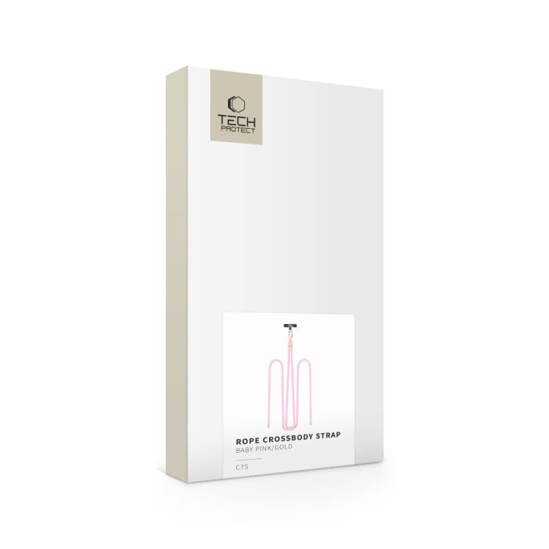 TECH-PROTECT C7S Шнур/каишка за през рамо за телефон, Baby Pink/Gold (rope crossbody) - TECH-PROTECT C7S Шнур/каишка за през рамо за телефон, Baby Pink/Gold (rope crossbody) - 5906302376636