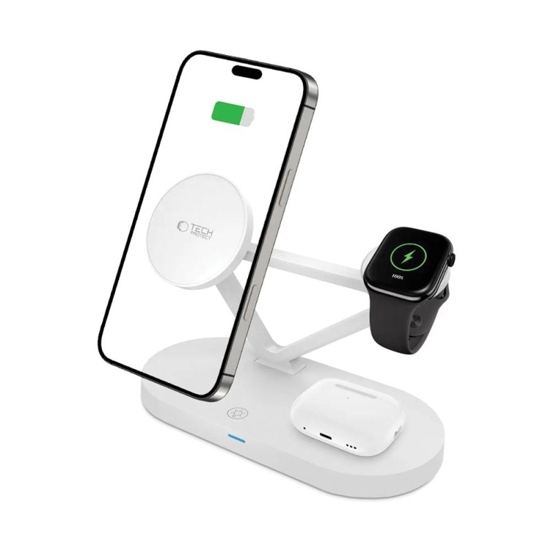 TECH-PROTECT QI15W-A41 3в1 магнитно MagSafe безжично зарядно бяло - TECH-PROTECT QI15W-A41 3в1 магнитно MagSafe безжично зарядно бяло - 5906302380145