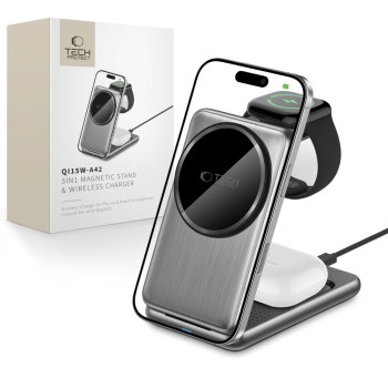 TECH-PROTECT QI15W-A42 3в1 магнитно MagSafe безжично зарядно Space Grey
