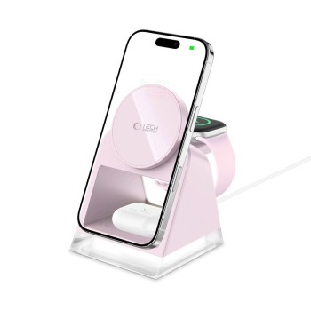 Tech-Protect QI15W-A43 3в1 магнитно MagSafe безжично зарядно – baby pink