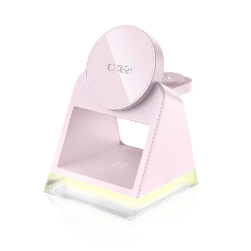 Tech-Protect QI15W-A43 3в1 магнитно MagSafe безжично зарядно – baby pink - Tech-Protect QI15W-A43 3в1 магнитно MagSafe безжично зарядно – baby pink - 5906302380190