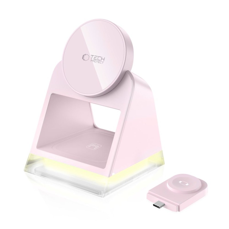Tech-Protect QI15W-A43 3в1 магнитно MagSafe безжично зарядно – baby pink - Tech-Protect QI15W-A43 3в1 магнитно MagSafe безжично зарядно – baby pink - 5906302380190