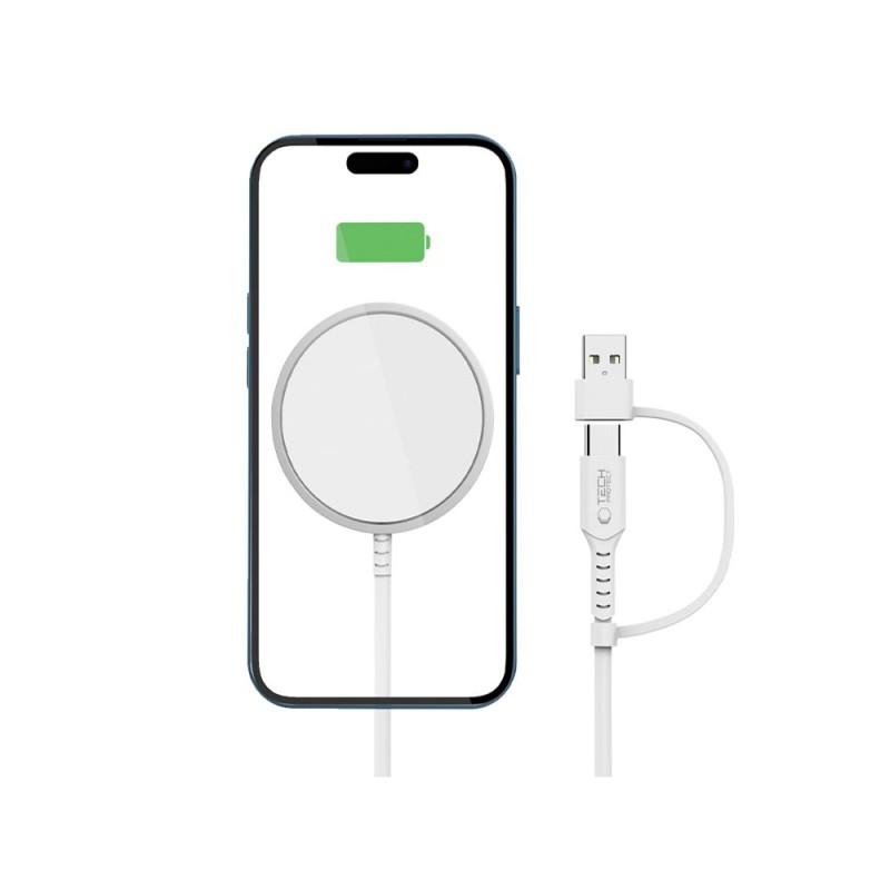 TECH-PROTECT QI15W-A44 Магнитно MagSafe безжично зарядно 15W (бяло) - TECH-PROTECT QI15W-A44 Магнитно MagSafe безжично зарядно 15W (бяло) - 5906302380329