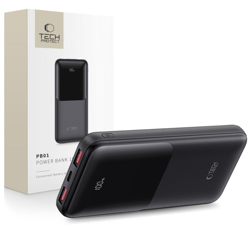 Tech-Protect PB01 Power Bank 10000mAh 22.5W Черен - Tech-Protect PB01 Power Bank 10000mAh 22.5W Черен - 5906302380480