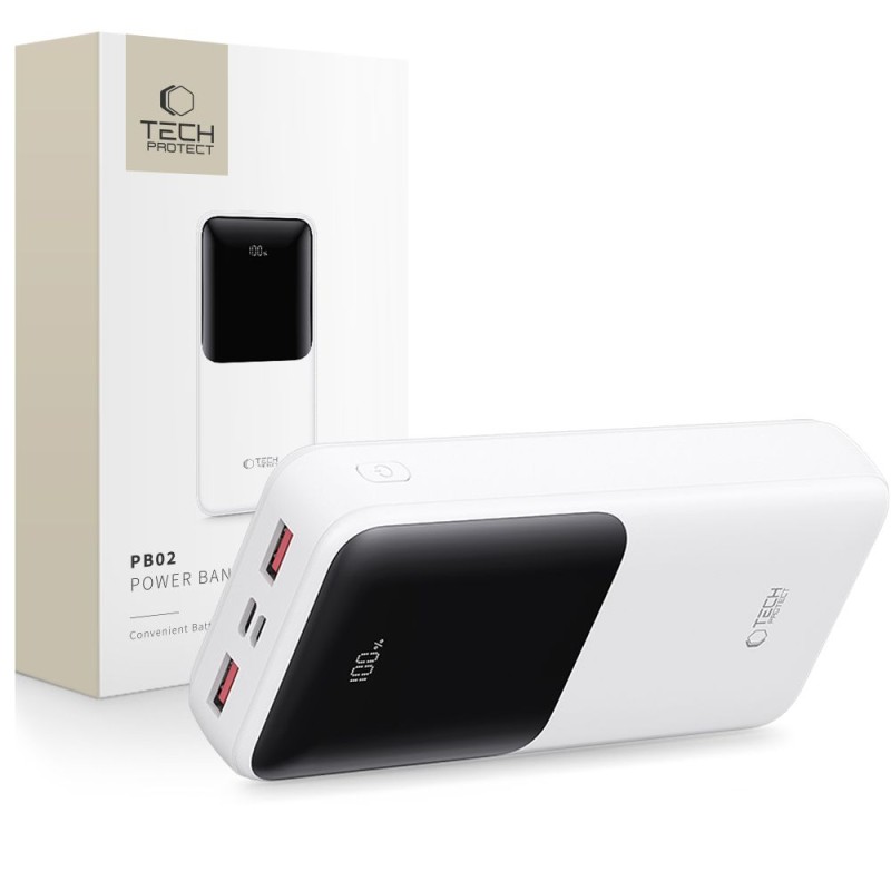 Tech-Protect PB02 Power Bank 20000 mAh 22.5 W (бял) - Tech-Protect PB02 Power Bank 20000 mAh 22.5 W (бял) - 5906302380510