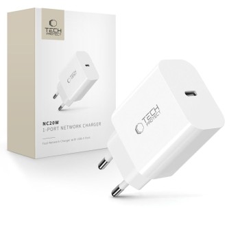 TECH-PROTECT NC20W мрежово зарядно с 1 порт USB-C (PD 20W) бяло