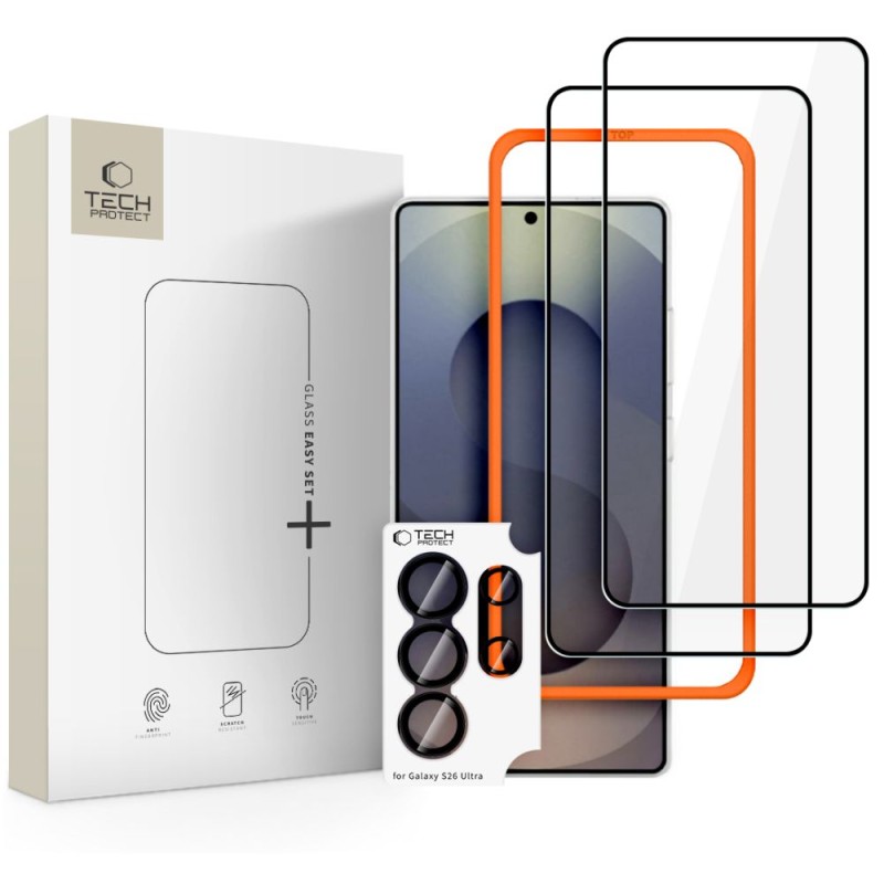 Tech-Protect Easy Set+ 3-pack закалено стъкло за Samsung Galaxy S26 Ultra Black (екран + камера) - Tech-Protect Easy Set+ 3-pack закалено стъкло за Samsung Galaxy S26 Ultra Black (екран + камера) - 5906302390786