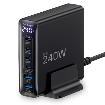 TECH-PROTECT DC240W-GaN 6-портов настолен заряден с PD 240W / QC3.0, черен TECH-PROTECT DC240W-GaN 6-портов настолен заряден с PD 240W / QC3.0, черен