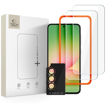 Стъклен протектор Tech-Protect Easy Set+ (закалено) 3 броя за Samsung Galaxy A57 5G, прозрачен