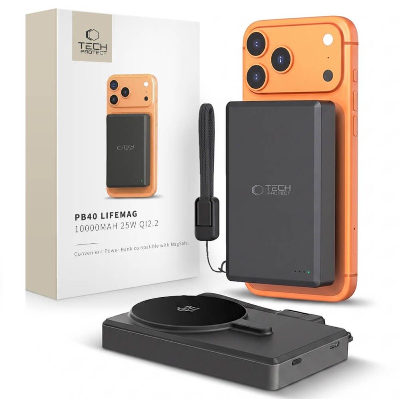 Tech-Protect PB40 LifeMag MFiMagSafe Power Bank 10000 mAh 25W Qi2.2 Black (PB40 U100) - Tech-Protect PB40 LifeMag MFiMagSafe Power Bank 10000 mAh 25W Qi2.2 Black (PB40 U100) - 5906302392926