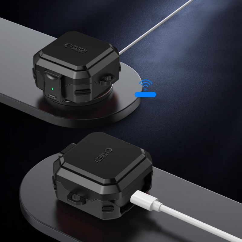 TECH-PROTECT CARBONOX MagSafe калъф за Samsung Galaxy Buds 4 / 4 Pro Black (с карабинер) - TECH-PROTECT CARBONOX MagSafe калъф за Samsung Galaxy Buds 4 / 4 Pro Black (с карабинер) - 5906302392933