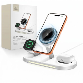 Tech-Protect A51 ArcticBoost 3в1 магнитна MagSafe безжична зарядна 25W Qi2.2 бяла