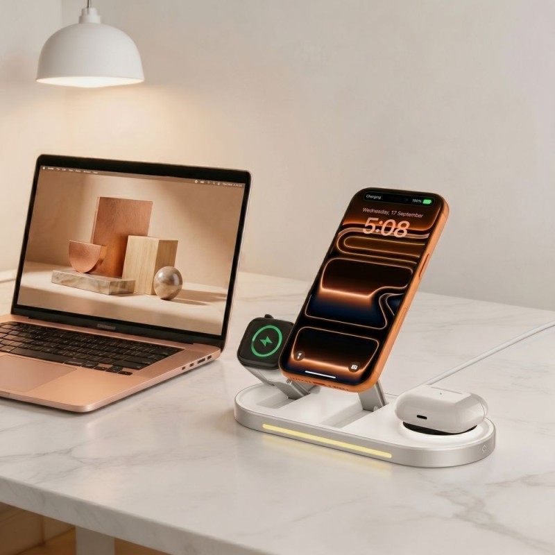 Tech-Protect A51 ArcticBoost 3в1 магнитна MagSafe безжична зарядна 25W Qi2.2 бяла - Tech-Protect A51 ArcticBoost 3в1 магнитна MagSafe безжична зарядна 25W Qi2.2 бяла - 5906302392971