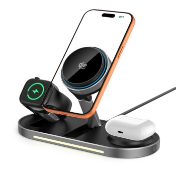 Tech-Protect A51 ARCTICBOOST 3в1 Магнитно Magsafe безжично зарядно 25W Qi2.2 Черно