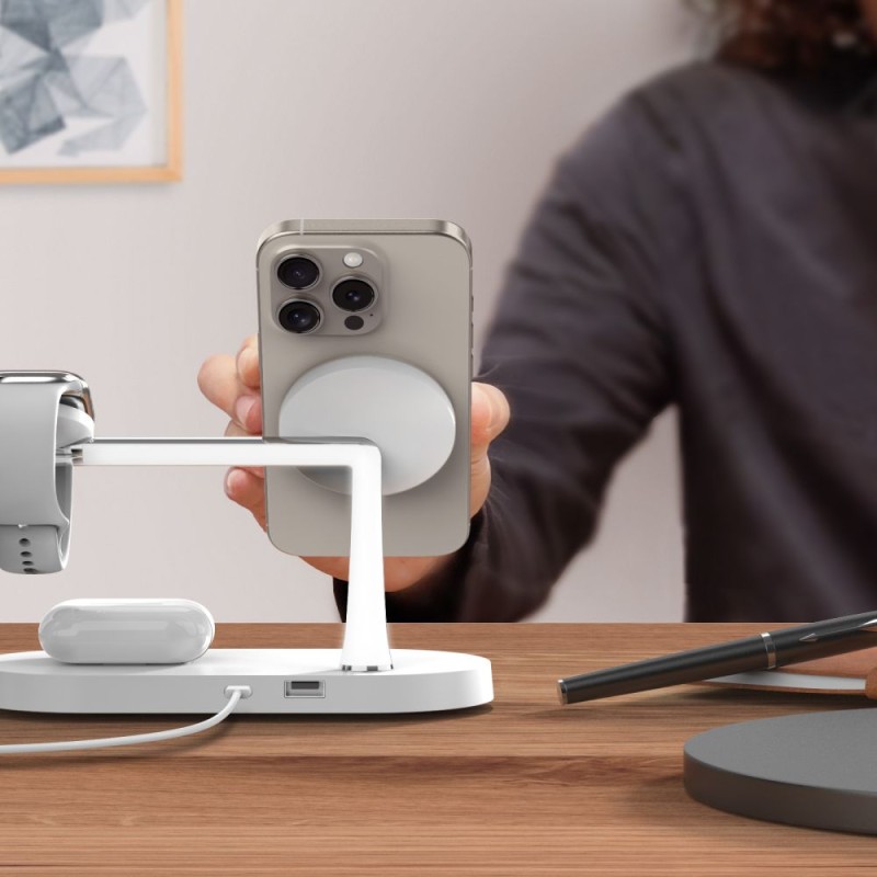 TECH-PROTECT A12 3в1 Магнитно MagSafe безжично зарядно, бяло - 6216990211850