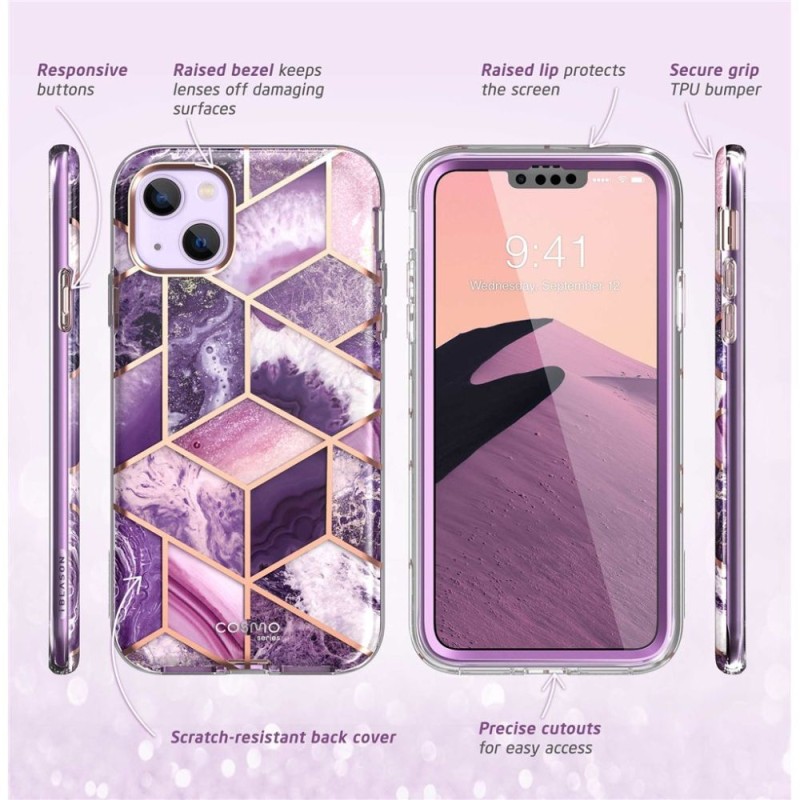 SUPCASE COSMO за iPhone 14 Plus / 15 Plus Marble Purple (калъф, броня) - 843439119413