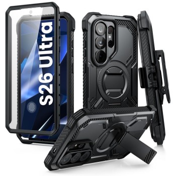 SUPCASE iBlason ArmorBox Clip Mag MagSafe калъф с броня и въртящ се коланен клипс за Samsung Galaxy S26 Ultra (Black)