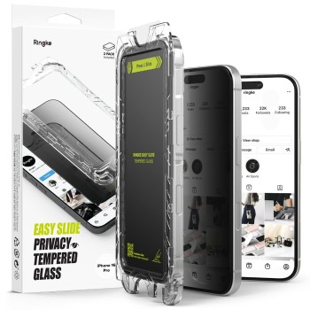 Ringke Easy Slide Privacy – закалено стъкло с поверителност за iPhone 16 Pro (2 бр.)