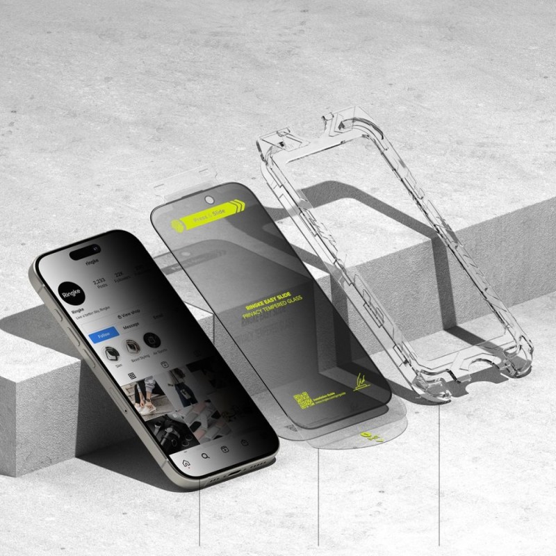 Ringke Easy Slide Privacy – закалено стъкло с поверителност за iPhone 16 Pro (2 бр.) - Ringke Easy Slide Privacy – закалено стъкло с поверителност за iPhone 16 Pro (2 бр.) - 8800274960053