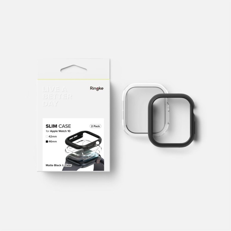 Ringke SLIM 2-PACK за Apple Watch 10 / 11 (46 мм) – прозрачно и матово черно - 8800274964020