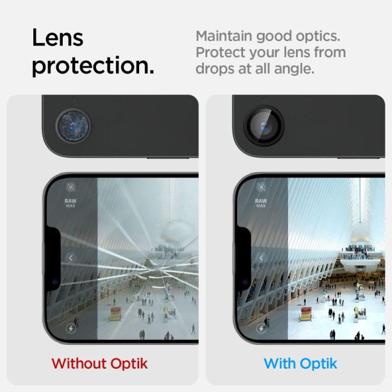 Spigen Optik Pro „EZ Fit” защитно стъкло за камера (2 броя) за iPhone 16E / 17E, черно - 8800283301052-AGL09279