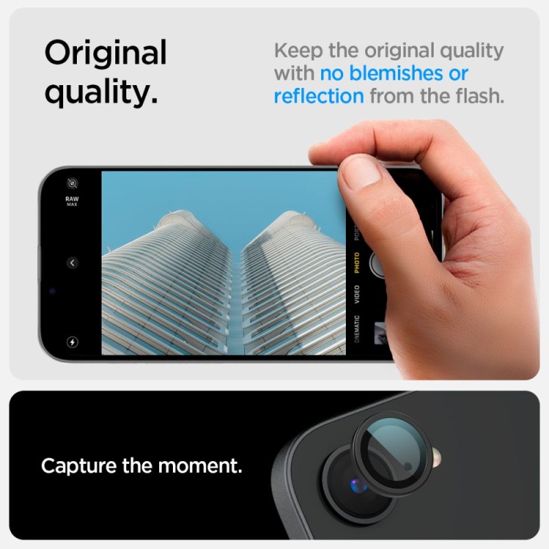 Spigen Optik Pro „EZ Fit” защитно стъкло за камера (2 броя) за iPhone 16E / 17E, черно - 8800283301052-AGL09279