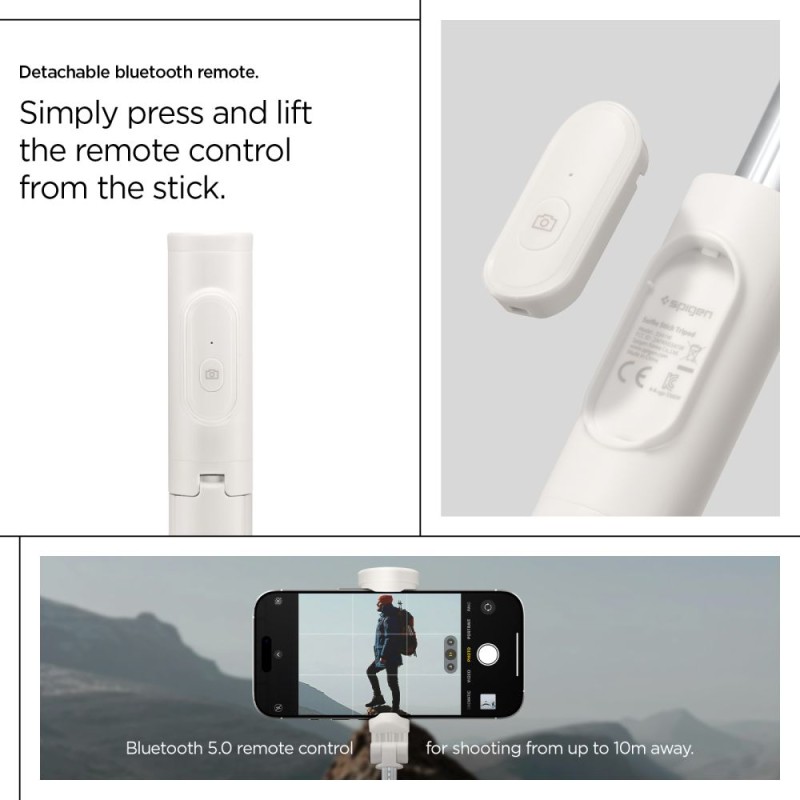 Spigen S541W Bluetooth selfie stick tripod Dune Beige - Spigen S541W Bluetooth selfie stick tripod Dune Beige - 8800283301625-AMP09337