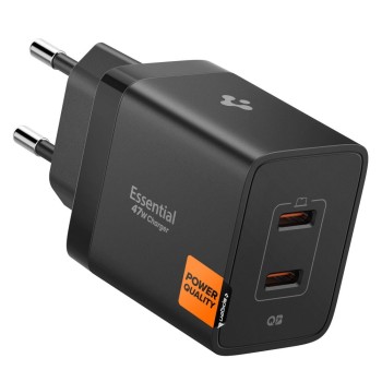 SPIGEN ESSENTIAL EE472EU 2-порт зарядно за мрежа GaN Pro 47W черно