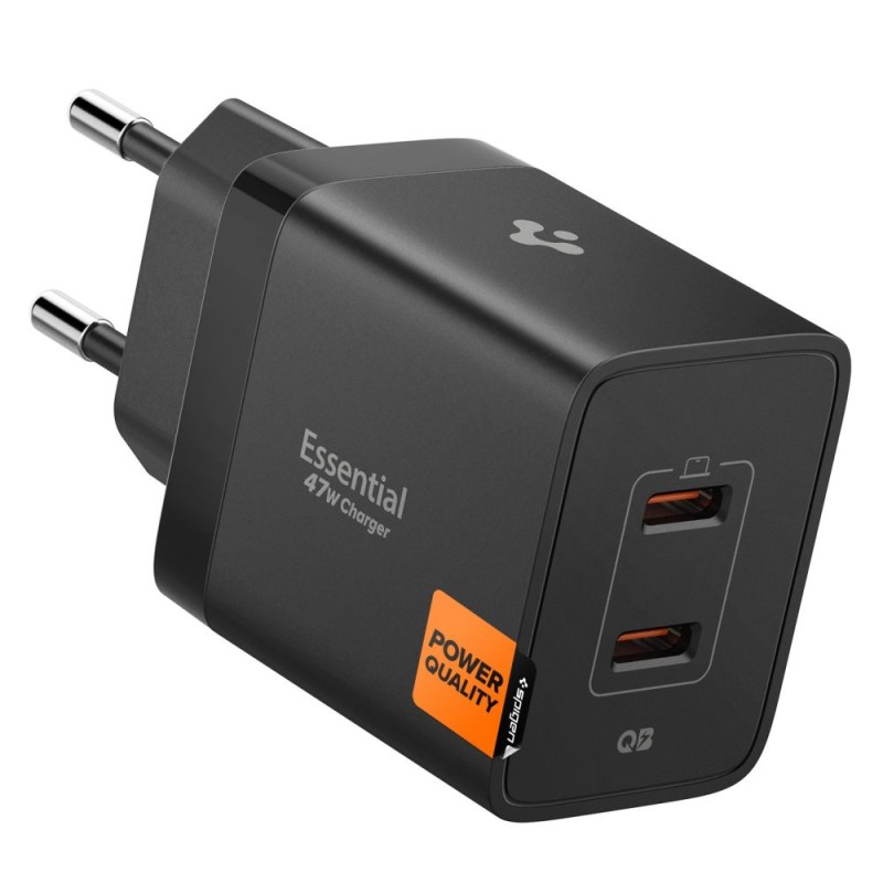 SPIGEN ESSENTIAL EE472EU 2-порт зарядно за мрежа GaN Pro 47W черно - SPIGEN ESSENTIAL EE472EU 2-порт зарядно за мрежа GaN Pro 47W черно - 8800283302912-ACH09457