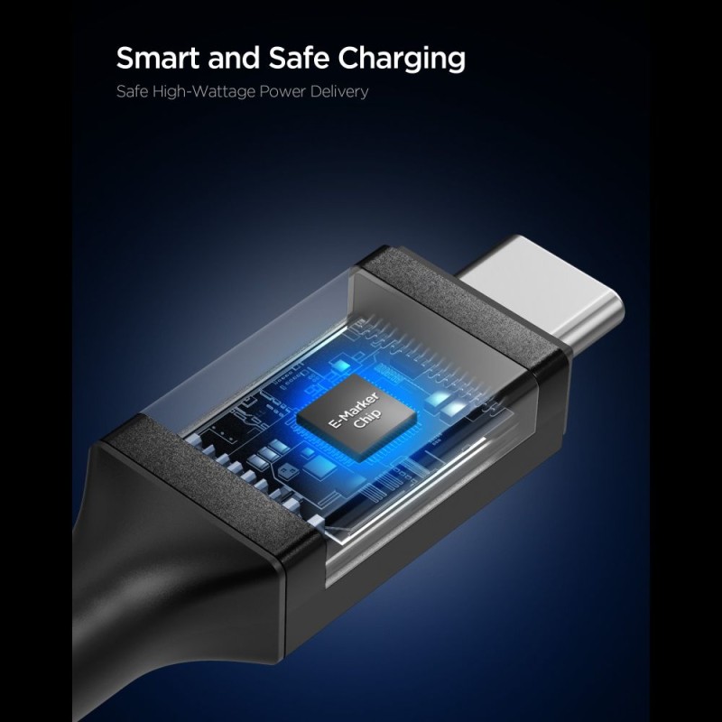 SPIGEN EB10010CC Essential USB-C към USB-C кабел 100W, 100 см, черен - SPIGEN EB10010CC Essential USB-C към USB-C кабел 100W, 100 см, черен - 8800283302936-ACA09459
