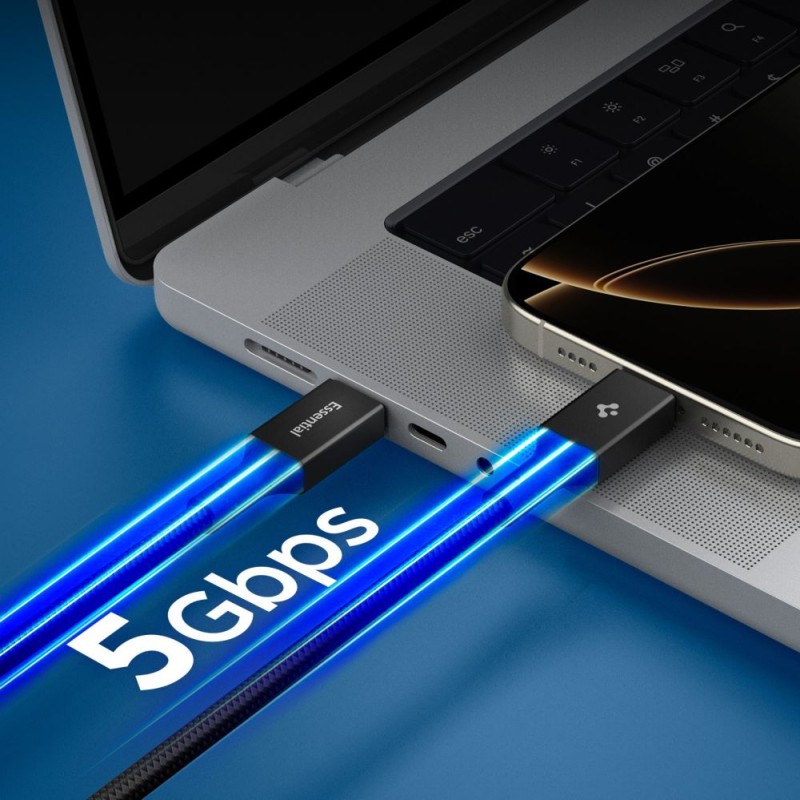 SPIGEN EB10010CC Essential USB-C към USB-C кабел 100W, 100 см, черен - SPIGEN EB10010CC Essential USB-C към USB-C кабел 100W, 100 см, черен - 8800283302936-ACA09459