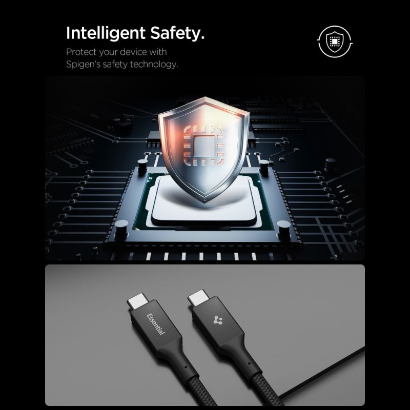 SPIGEN EB10010CC Essential USB-C към USB-C кабел 100W, 100 см, черен - SPIGEN EB10010CC Essential USB-C към USB-C кабел 100W, 100 см, черен - 8800283302936-ACA09459