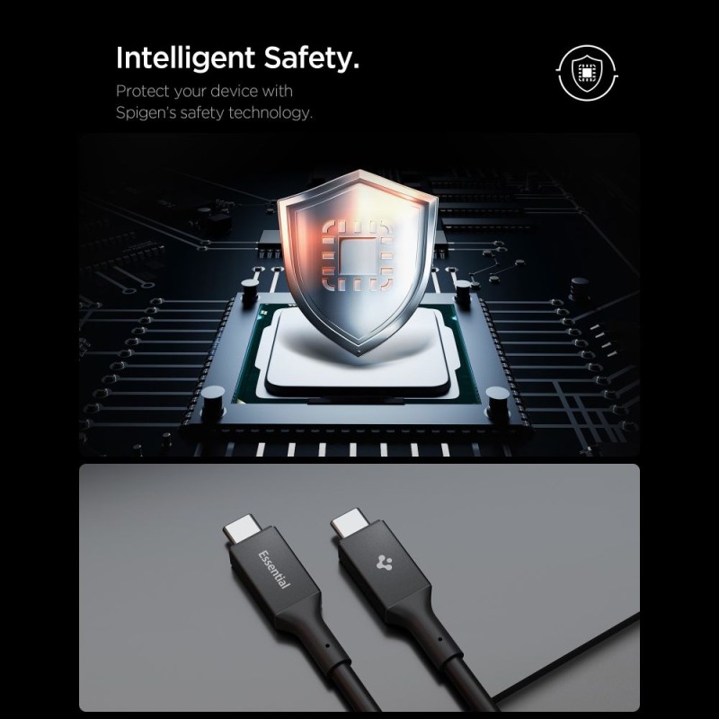 SPIGEN EB10020CC ESSENTIAL USB-C към USB-C кабел 100W, 200 см, черен - SPIGEN EB10020CC ESSENTIAL USB-C към USB-C кабел 100W, 200 см, черен - 8800283302943-ACA09460