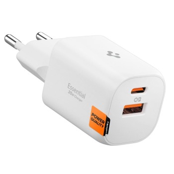 Spigen Essential EE352EU 2-портов мрежов зарядeн адаптер 35W (бял)