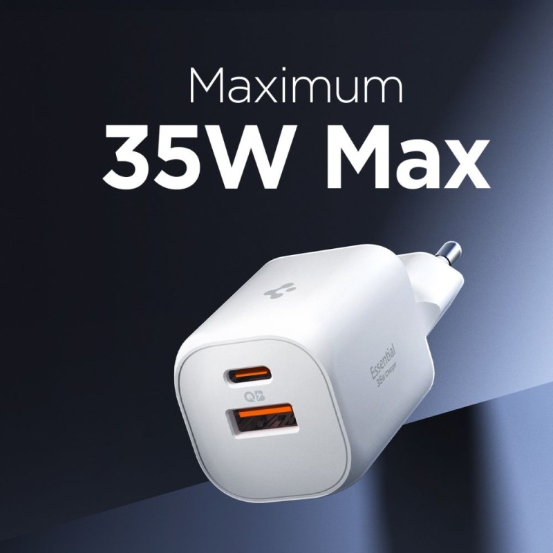 Spigen Essential EE352EU 2-портов мрежов зарядeн адаптер 35W (бял) - 8800283302967-ACH09462