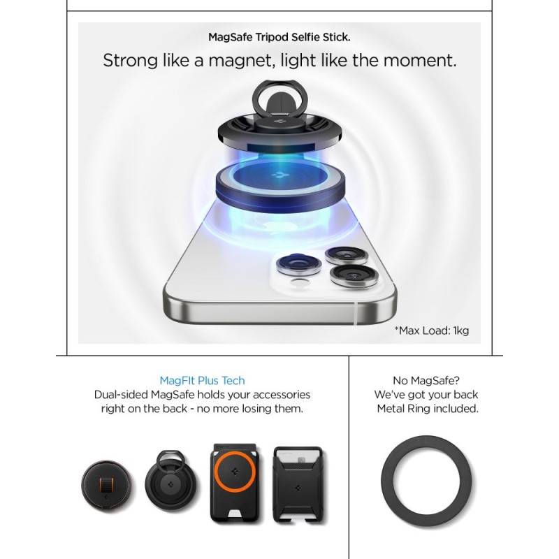 SPIGEN S581W MagSafe Bluetooth selfie stick статив Black - SPIGEN S581W MagSafe Bluetooth selfie stick статив Black - 8800283303698-AMP09534
