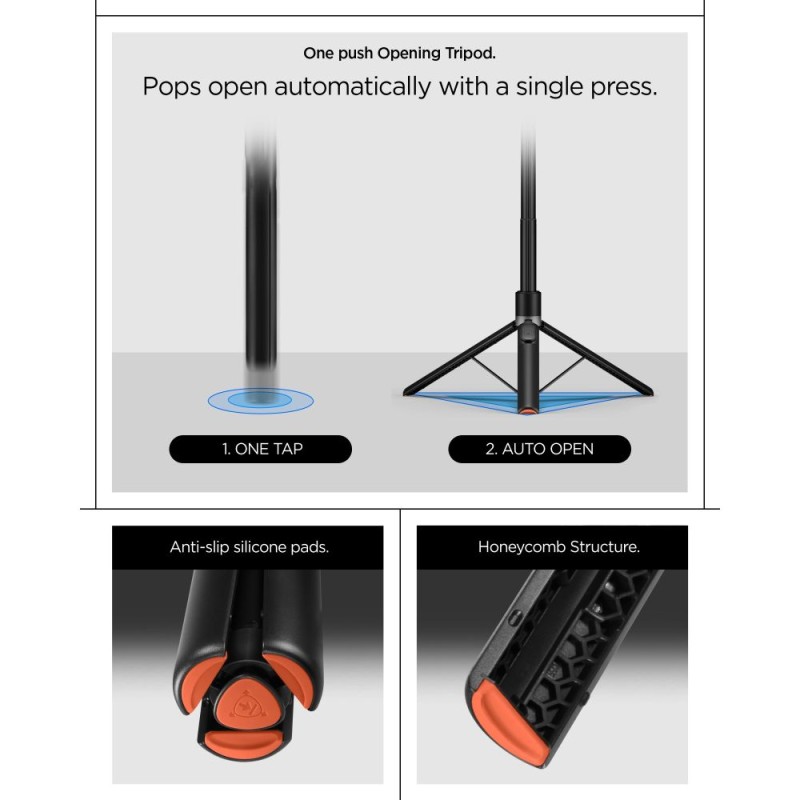 SPIGEN S581W MagSafe Bluetooth selfie stick статив Black - SPIGEN S581W MagSafe Bluetooth selfie stick статив Black - 8800283303698-AMP09534