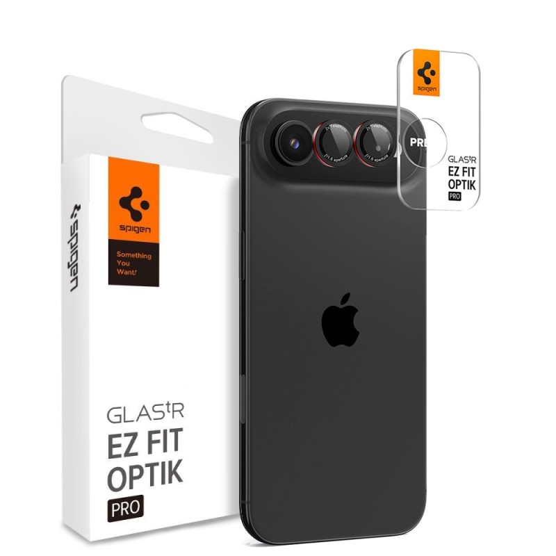 Spigen Optik Pro L-Series стъклена защита за камера „EZ Fit“ (2 броя) за iPhone Air, черна/червена - 8800283309942-AGL09864