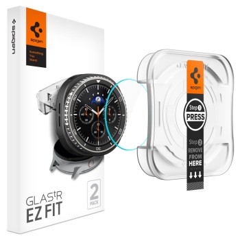 Spigen Glas.TR „EZ-FIT” закалено стъкло за Galaxy Watch 8 Classic (46 мм) – 2 броя, CLEAR (SKU: 8800283310078-AGL09877)