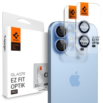 Spigen Optik Pro Glass „Ez Fit” протектори за камера 2 броя за iPhone 16 / 16 Plus / 17 (Blue)