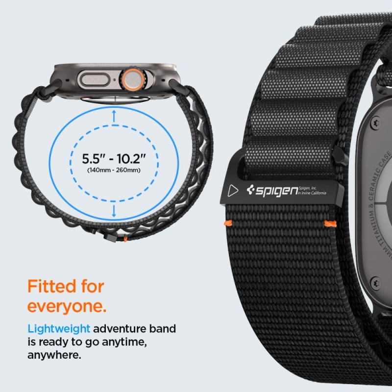 Spigen WBF1 каишка за Apple Watch 8/9/10/11/SE/Ultra (44/45/46/49 мм) черна - Spigen WBF1 каишка за Apple Watch 8/9/10/11/SE/Ultra (44/45/46/49 мм) черна - 8800283312782-AMP10144